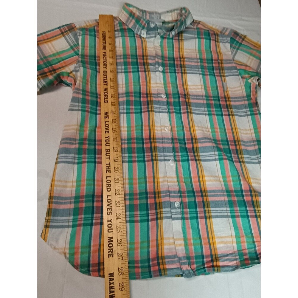 Columbia Mens Large Short Sleeve Plaid Button Down Shirt Teal Blue 100% Cotton - Picture 3 of 16